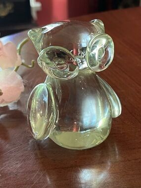 Vintage Pilgrim Glass Clear Owl Paperweight Figurine Mid Century Modern 1970s